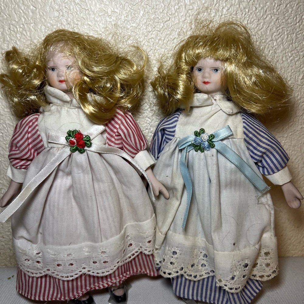 Vintage Porcelain Dolls with Blonde Hair